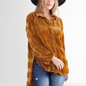 Free People My Best Velvet Top Long Sleeve Copper Gold
